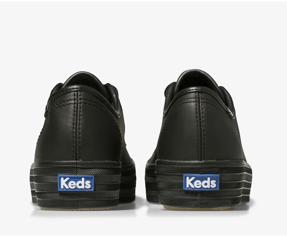 Tenis Keds Mujer Negros - Triple Kick Cuero - 4572-NHWIV